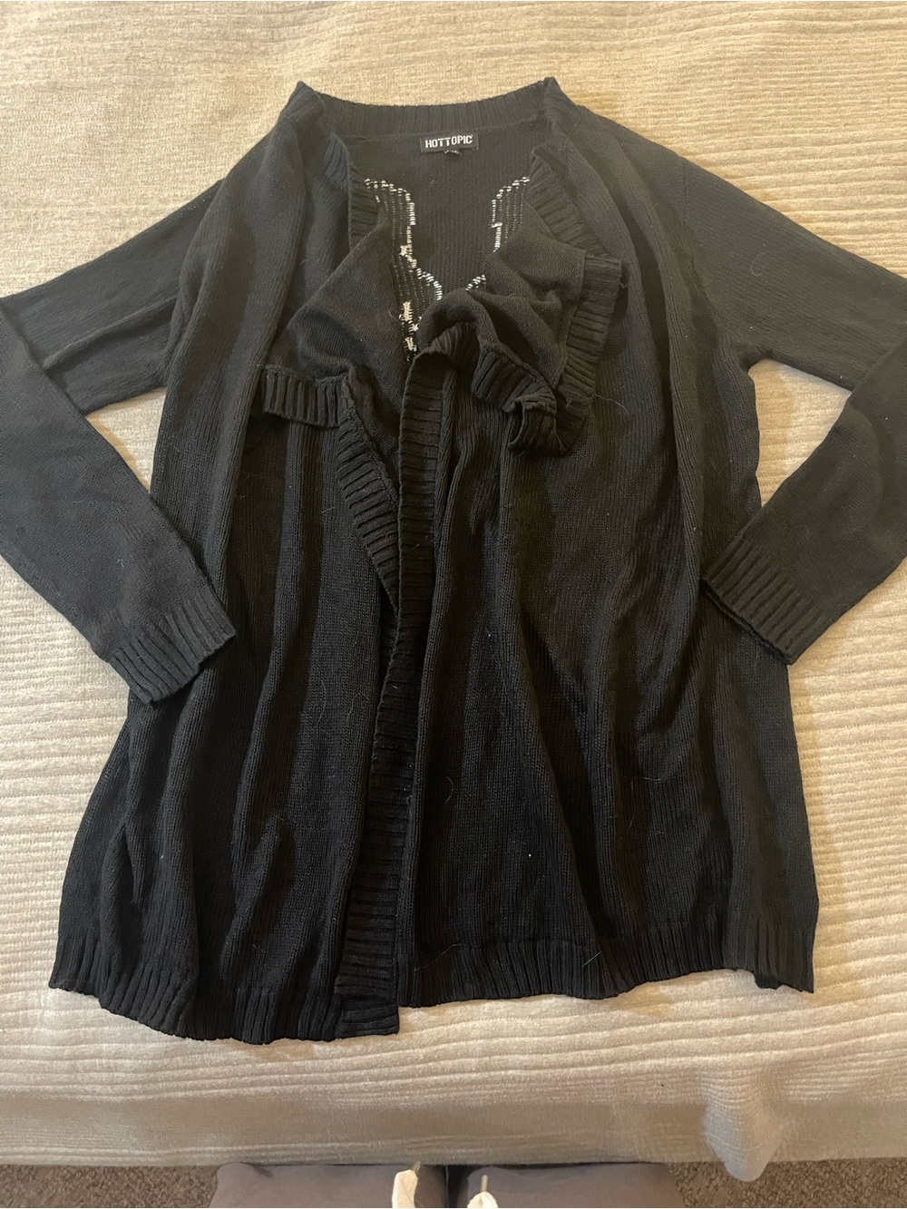 Hot topic Black & White Angel Wing Girls Flyaway Cardigan size small - Picture 2 of 3